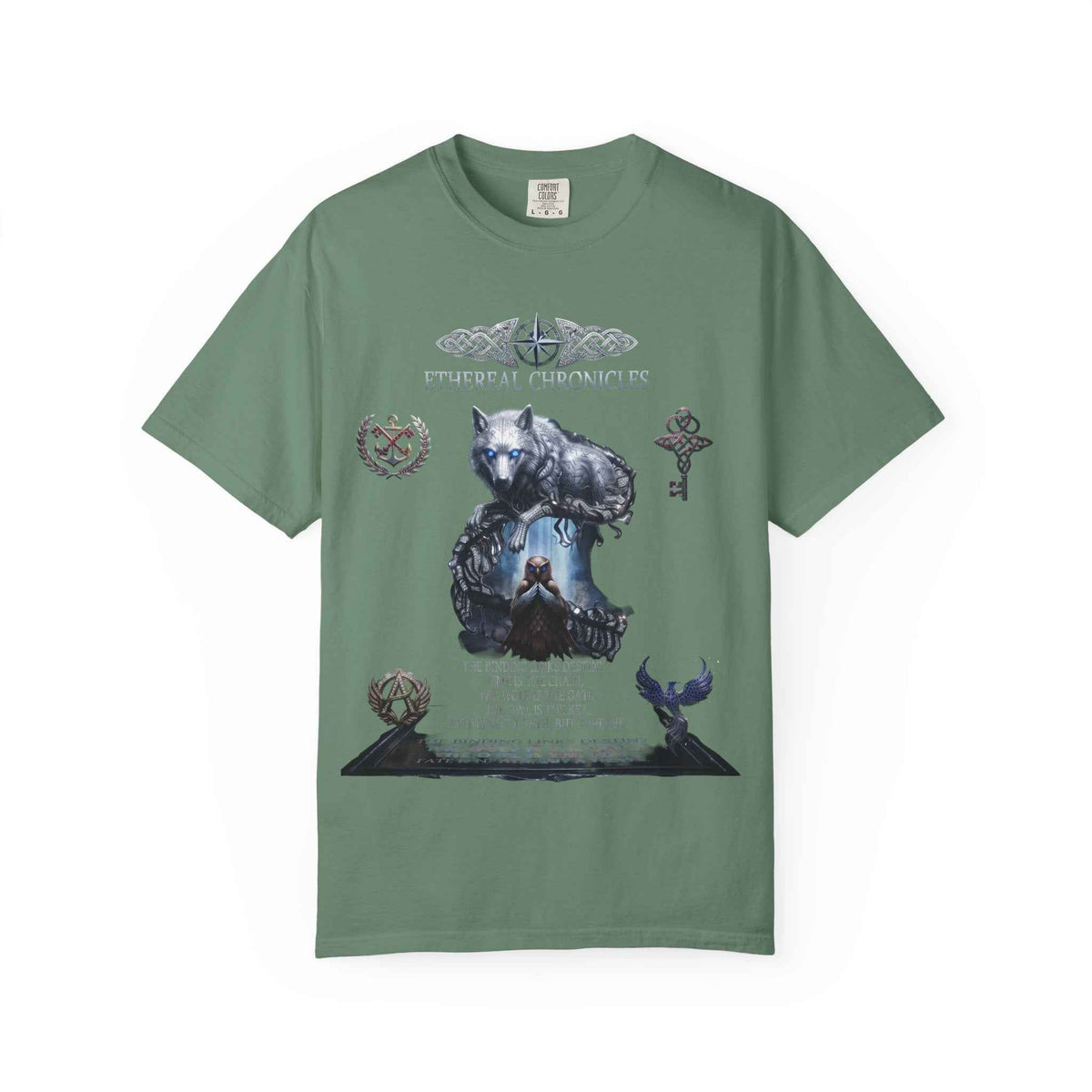 Mythical Wolf & Celestial Owl Graphic Tee, Dark Gothic Heavyweight Unisex