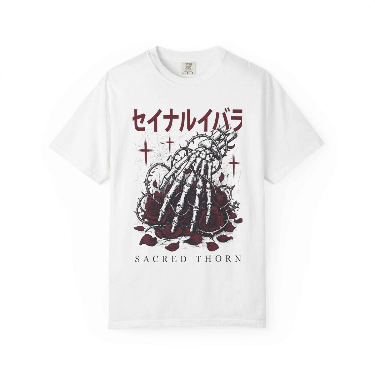 Dark Poetry Graphic Tee: Japanese Skeleton Hand Design