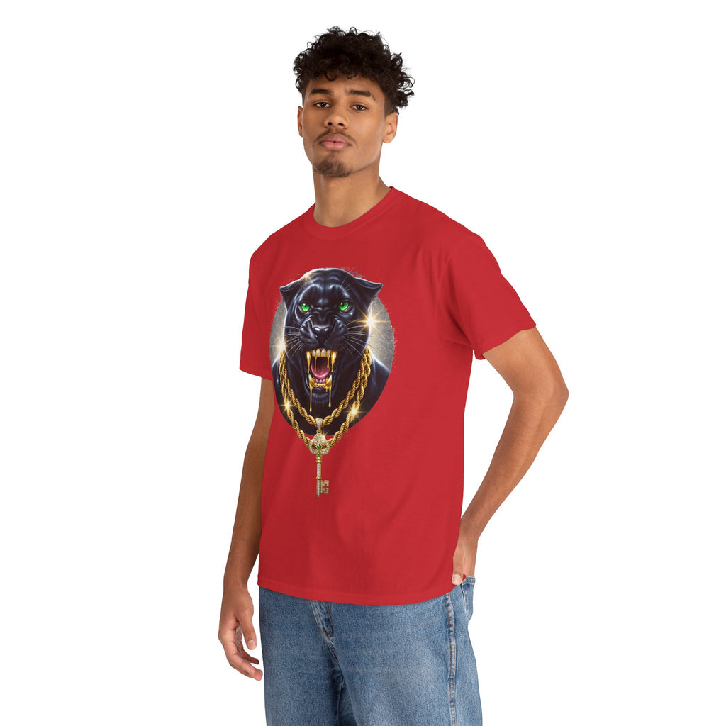 Luxury Black Panther Graphic Tee with Gold Chains & Key