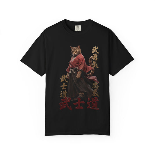 Samurai Cat Bushido Graphic Tee | Japanese Streetwear Aesthetics Shirts for Men & Women | Vintage Manga Cat Heavyweight Comfort Colors 1717 T-Shirt