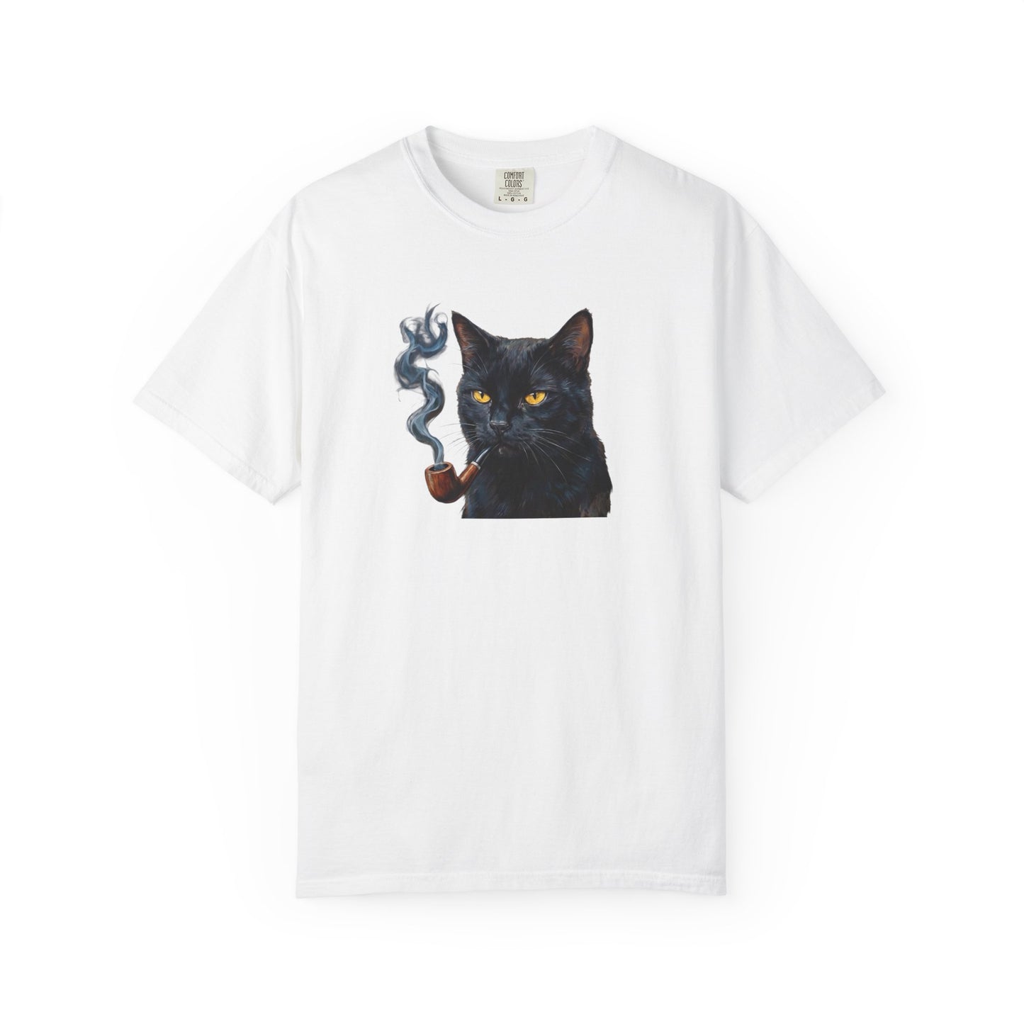 Smoking Cat Graphic T-Shirt — Retro Black Cat with Pipe Tee
