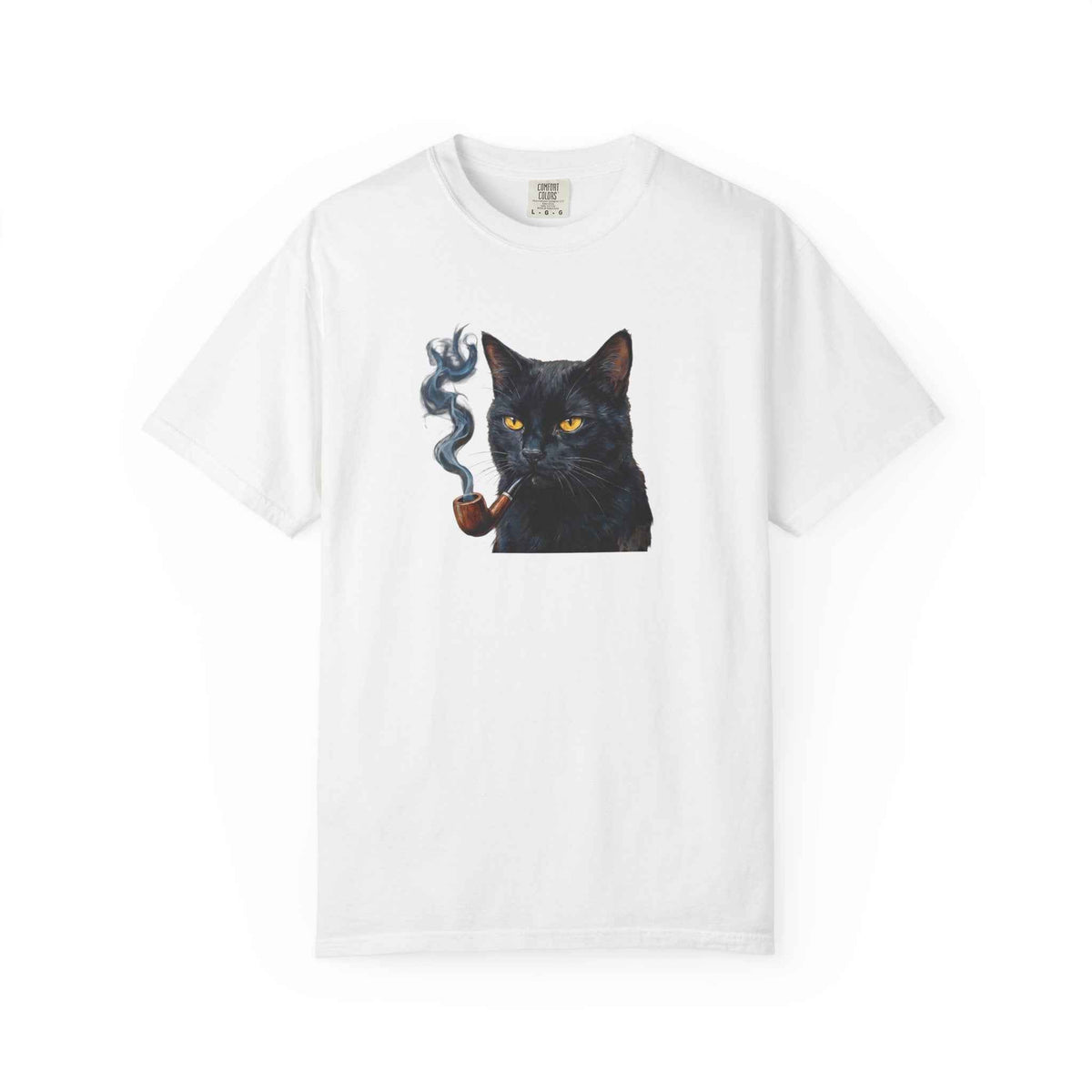 Smoking Cat Graphic T-Shirt — Vintage Noir Cat with Pipe Tee