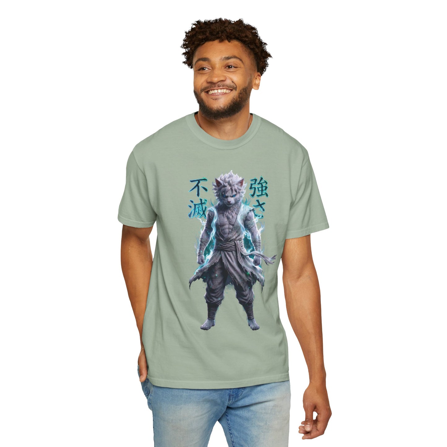 Y2K Cyberpunk Graphic Tee White Silver Cat Warrior Unisex Harajuku Style Streetwear Comfort Colors 1717 T-Shirt