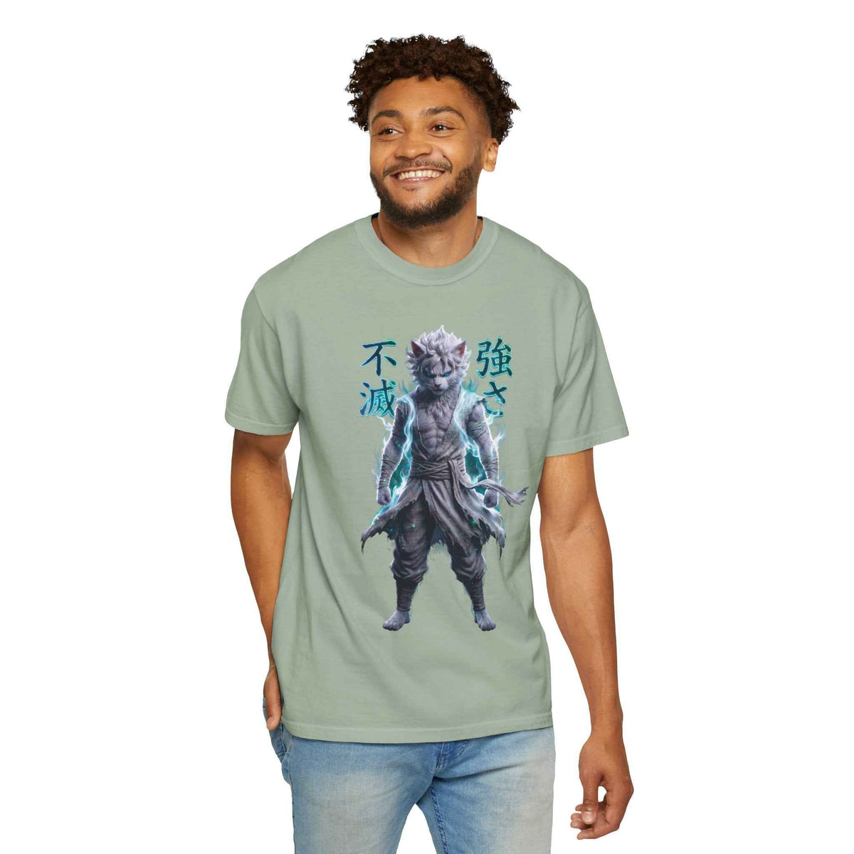 Cyberpunk Cat Warrior Graphic Tee - Harajuku Style, 100% Cotton Premium Tee