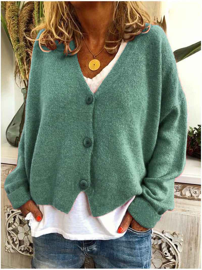 Women's Lightweight Solid Color Cardigan Sweater - European Sizes