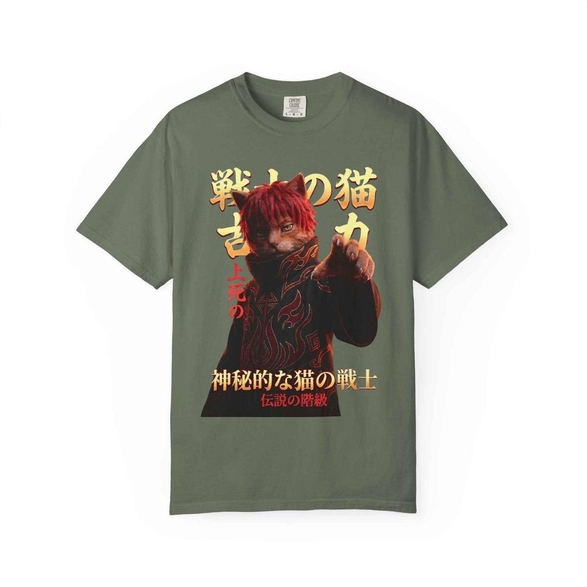 Premium Heavyweight Boxy Tee - Vintage Alternative Red Hair Cat Samurai Graphic T-Shirt | Dark Aesthetic Comfort Colors 1717