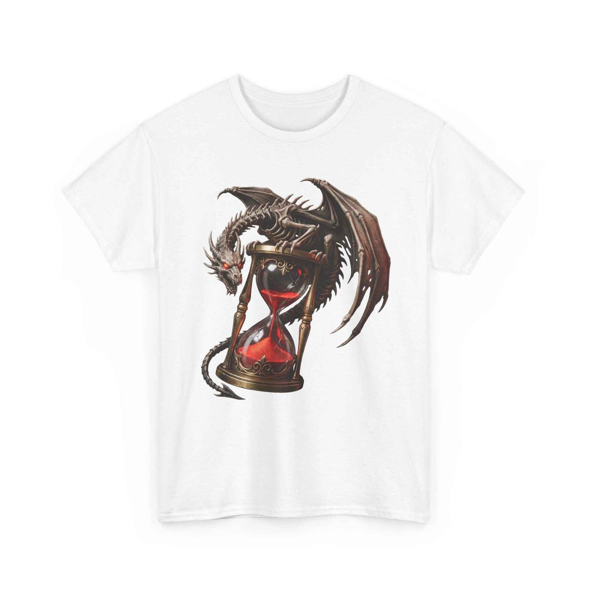Crimson Dragon Hourglass Graphic Tee - Heavyweight Cotton Dark Fantasy Streetwear T-Shirt