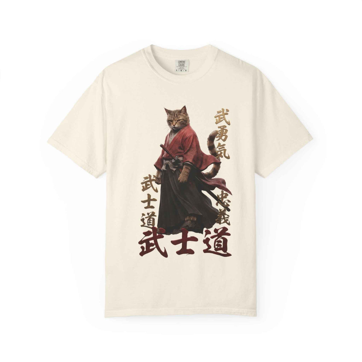 Samurai Cat Bushido Graphic Tee | Japanese Streetwear Aesthetics Shirts for Men & Women | Vintage Manga Cat Heavyweight Comfort Colors 1717 T-Shirt