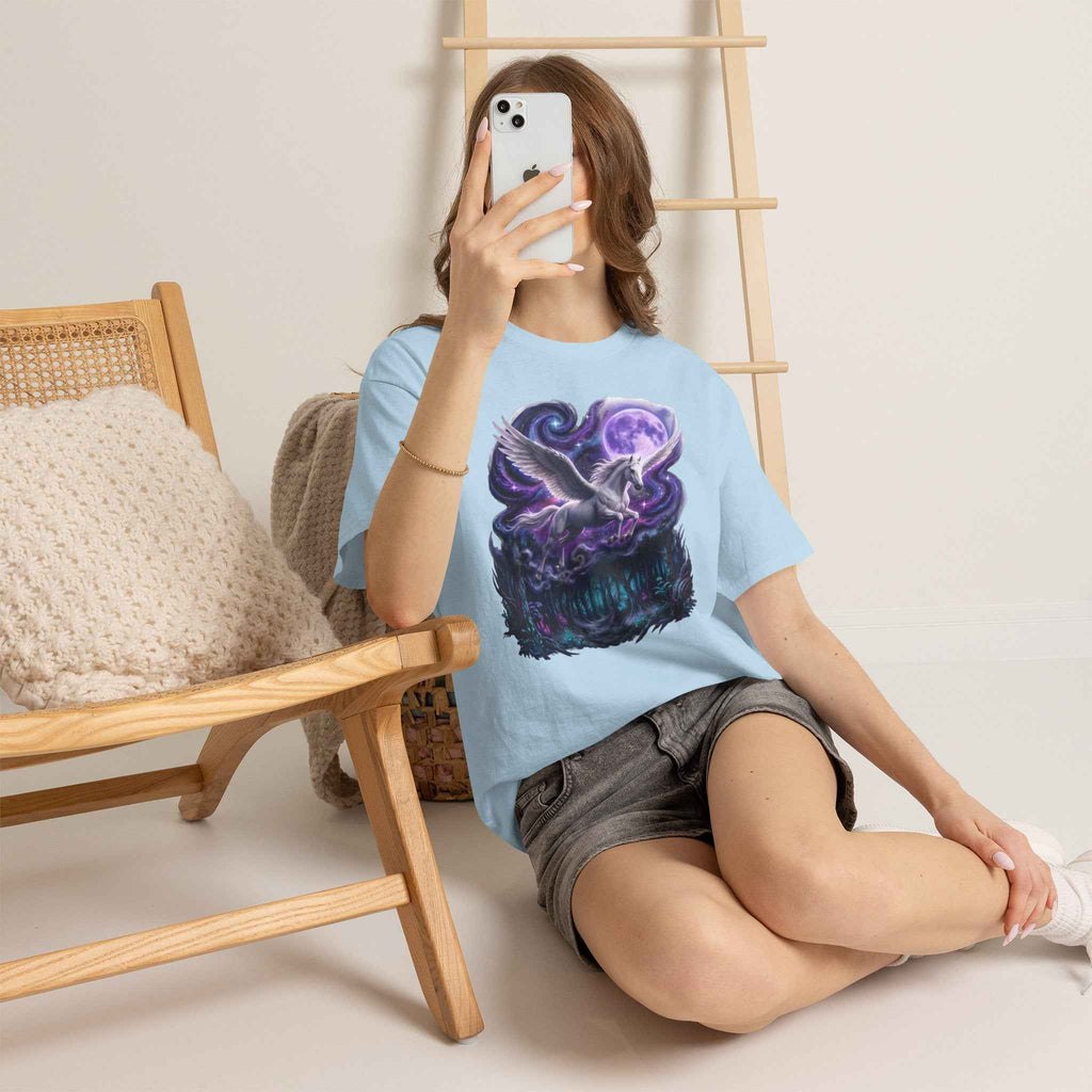 Celestial Pegasus Galaxy Moon Cotton T-Shirt - Cosmic Fantasy Graphic Tee