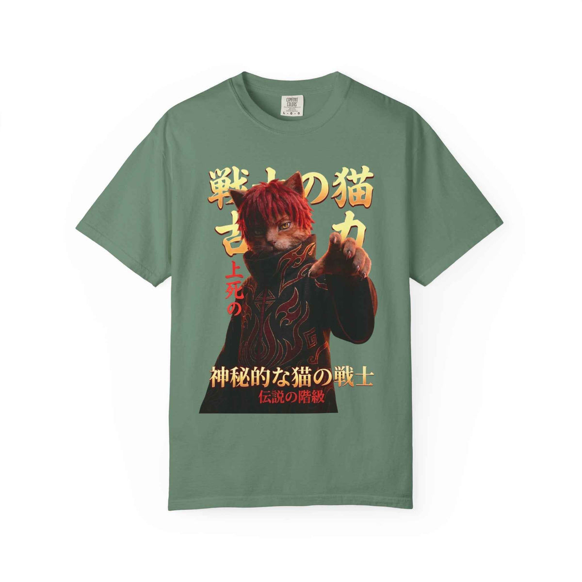 Premium Heavyweight Boxy Tee - Vintage Alternative Red Hair Cat Samurai Graphic T-Shirt | Dark Aesthetic Comfort Colors 1717