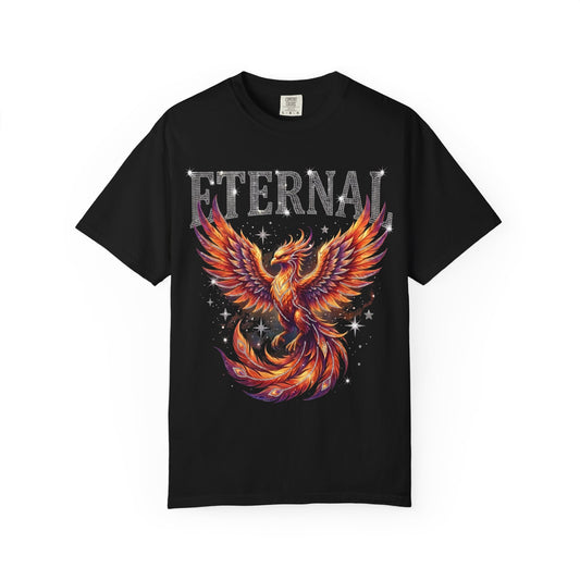 Retro Y2K Eternal Phoenix Graphic Tee - Comfort Colors 1717 Heavyweight Glistening Rhinestone Font Celestial Aesthetic Streetwear T-Shirt