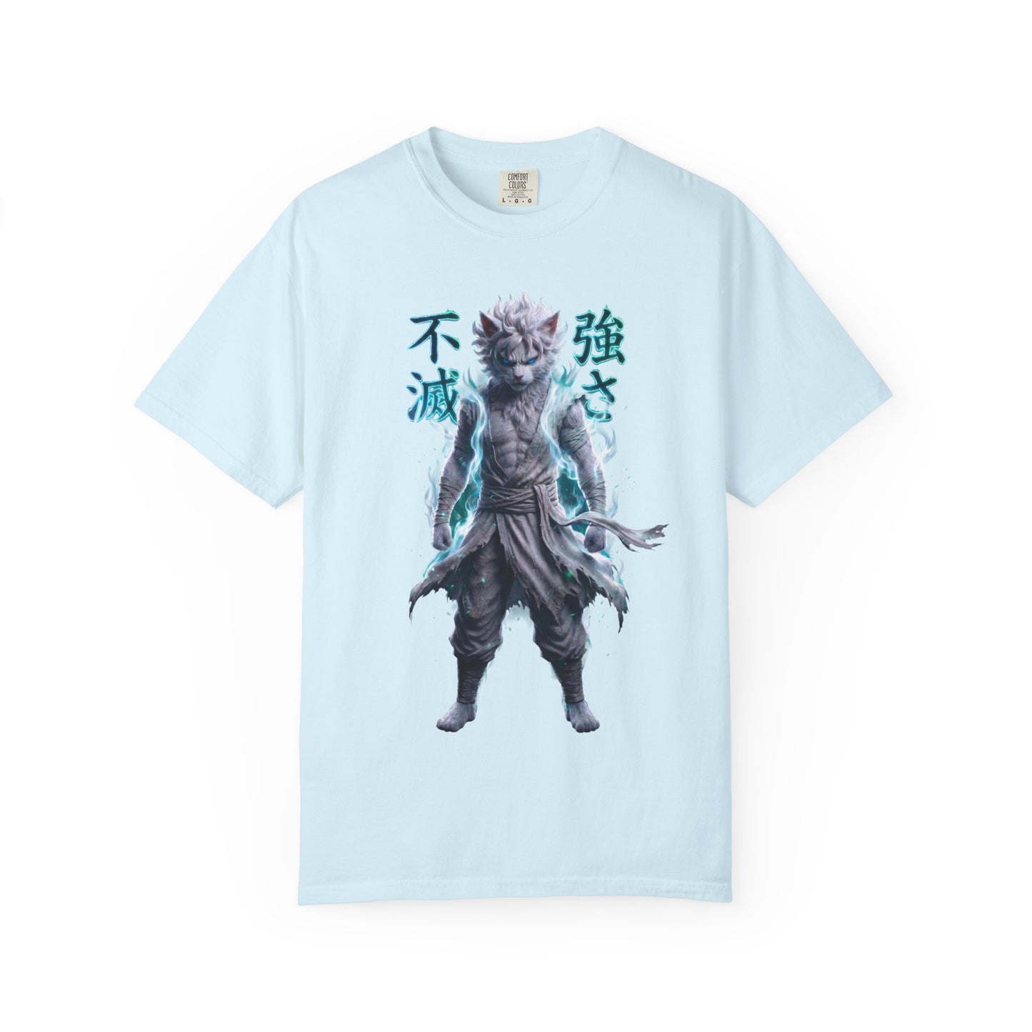 Y2K Cyberpunk Graphic Tee White Silver Cat Warrior Unisex Harajuku Style Streetwear Comfort Colors 1717 T-Shirt