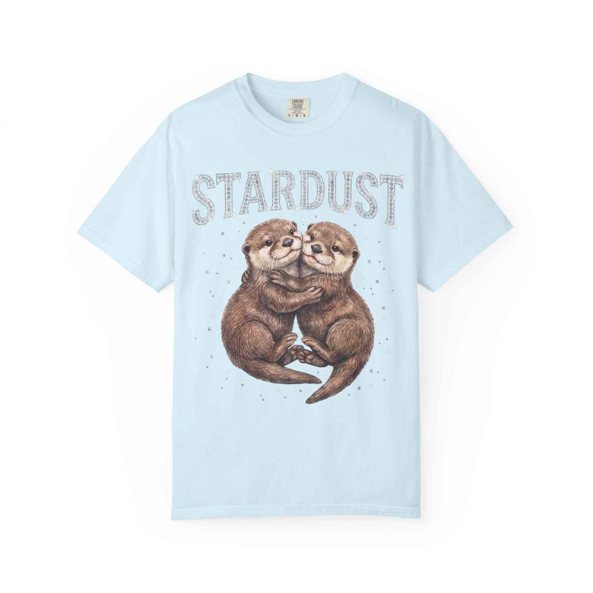 Retro Y2K Stardust Cute Otters Graphic Tee, Heavyweight Rhinestone Font