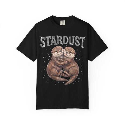 Retro Y2K Stardust Cute Otters Graphic Tee - Comfort Colors 1717 Heavyweight Glistening Rhinestone Font Aesthetic Streetwear T-Shirt