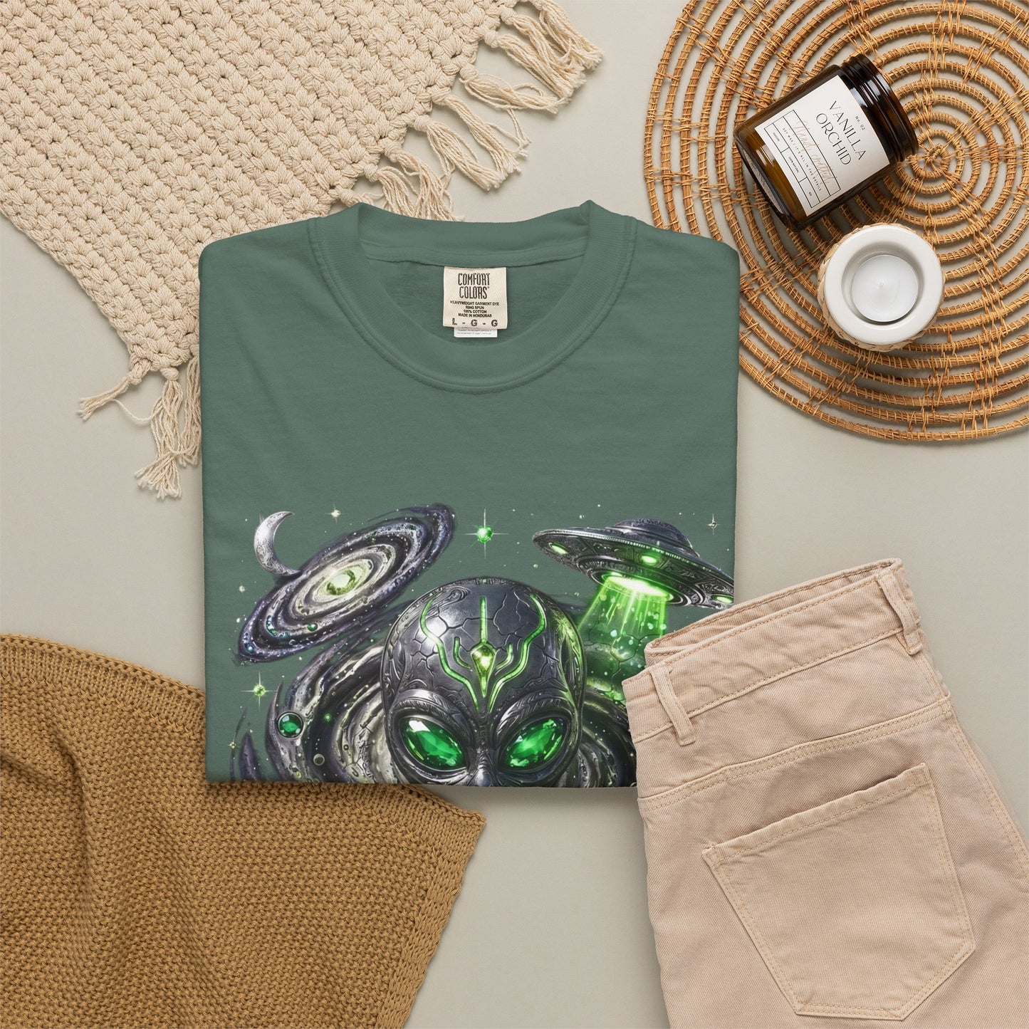 Y2K Cyberpunk Cosmic Space Monster T-Shirt Green Neon Aura Unisex Harajuku Style Streetwear Comfort Colors 1717 Graphic Tee