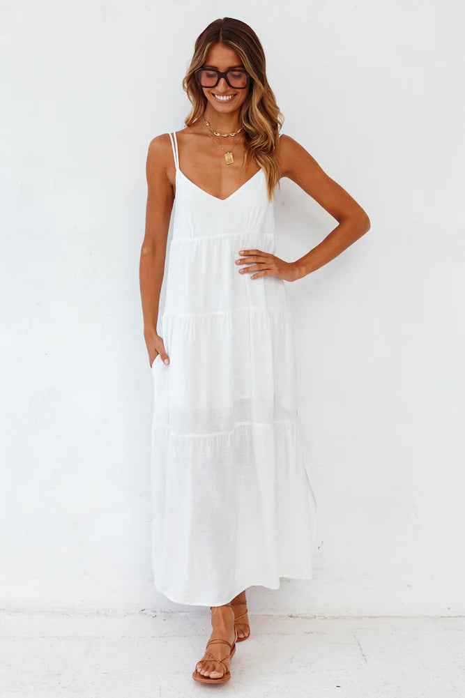 Women's Polyester Carbell Maxi Dress - White