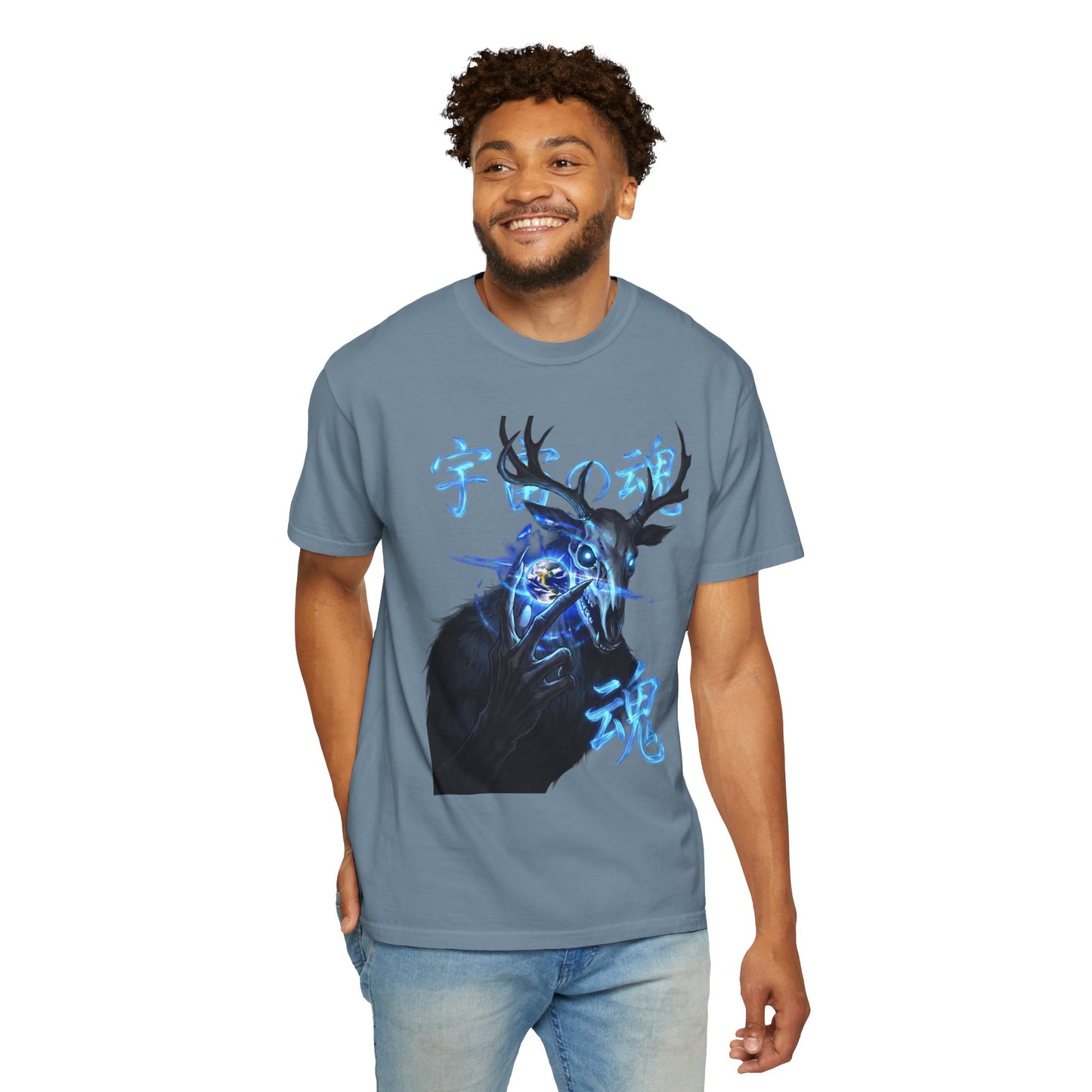 Y2K Cyberpunk Cosmic Skull T-Shirt Blue Neon Energy Aura Unisex Harajuku Style Streetwear Comfort Colors 1717 Graphic Tee