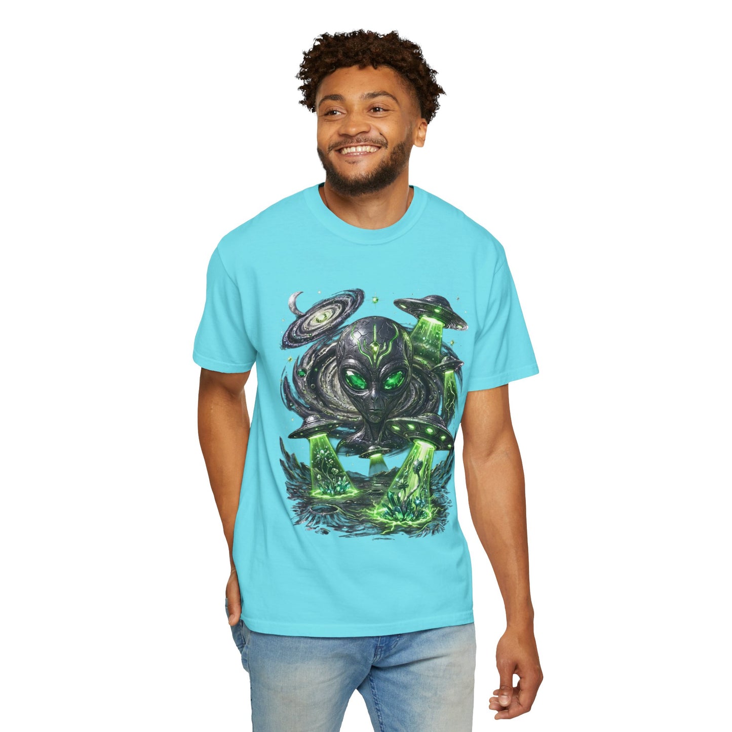 Y2K Cyberpunk Cosmic Space Monster T-Shirt Green Neon Aura Unisex Harajuku Style Streetwear Comfort Colors 1717 Graphic Tee