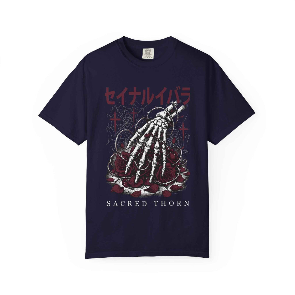 Dark Poetry Graphic Tee: Japanese Skeleton Hand Design