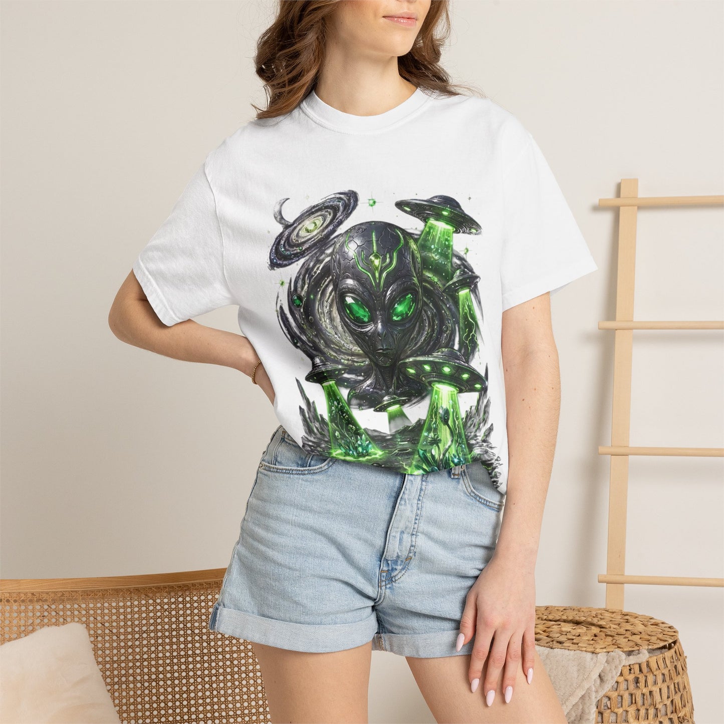 Y2K Cyberpunk Cosmic Space Monster T-Shirt Green Neon Aura Unisex Harajuku Style Streetwear Comfort Colors 1717 Graphic Tee
