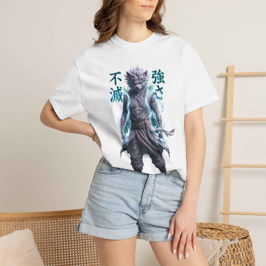 Cyberpunk Cat Warrior Graphic Tee - Harajuku Style, 100% Cotton Premium Tee