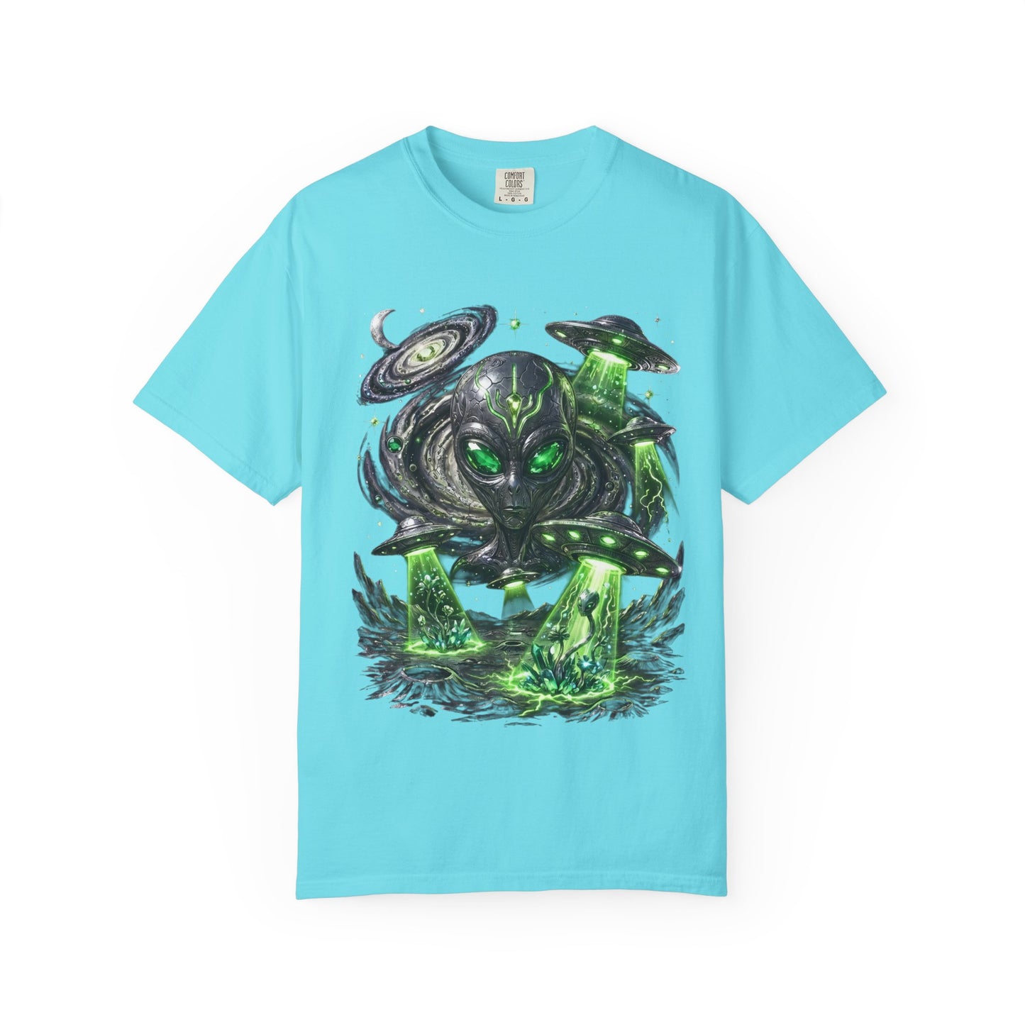 Y2K Cyberpunk Cosmic Space Monster T-Shirt Green Neon Aura Unisex Harajuku Style Streetwear Comfort Colors 1717 Graphic Tee
