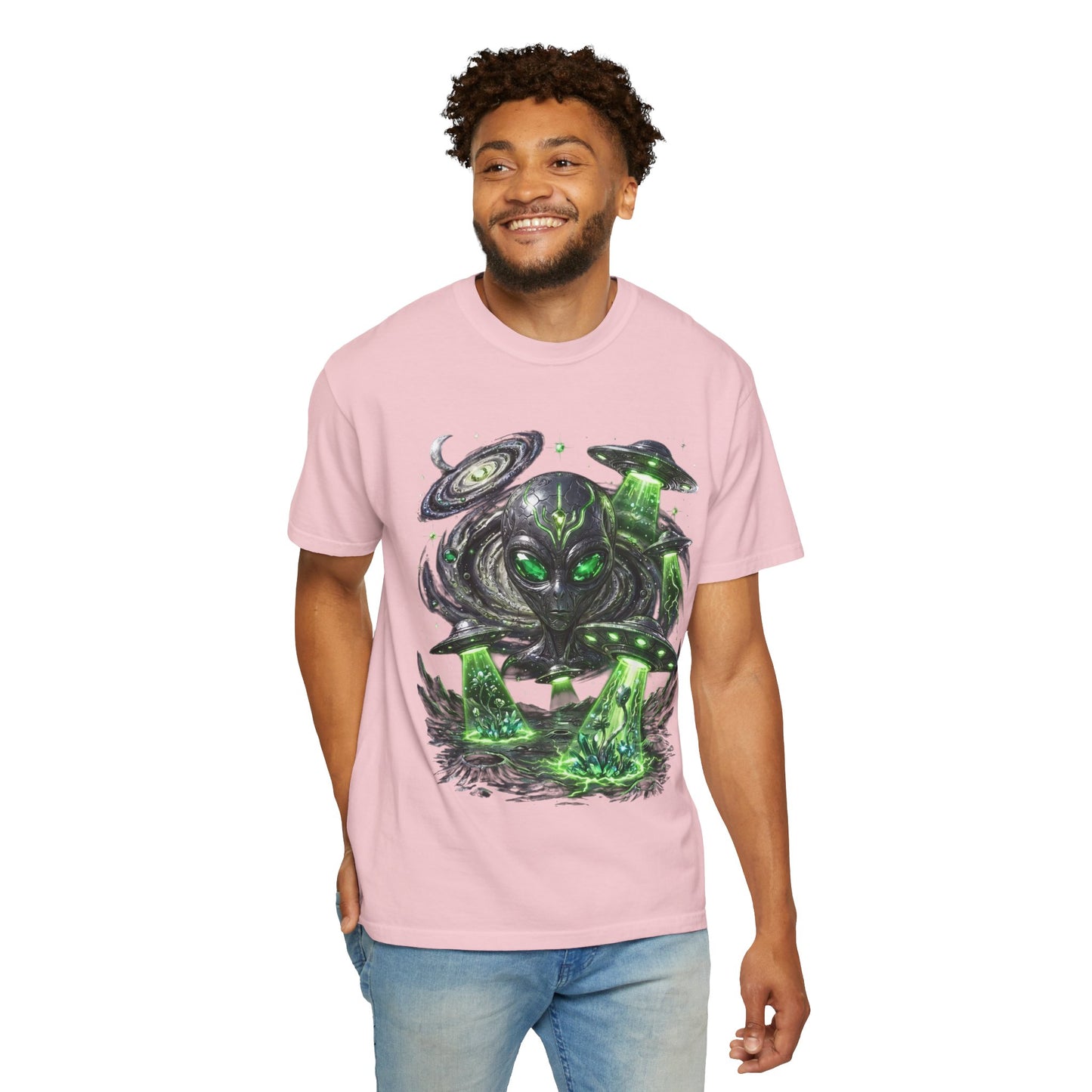 Y2K Cyberpunk Cosmic Space Monster T-Shirt Green Neon Aura Unisex Harajuku Style Streetwear Comfort Colors 1717 Graphic Tee
