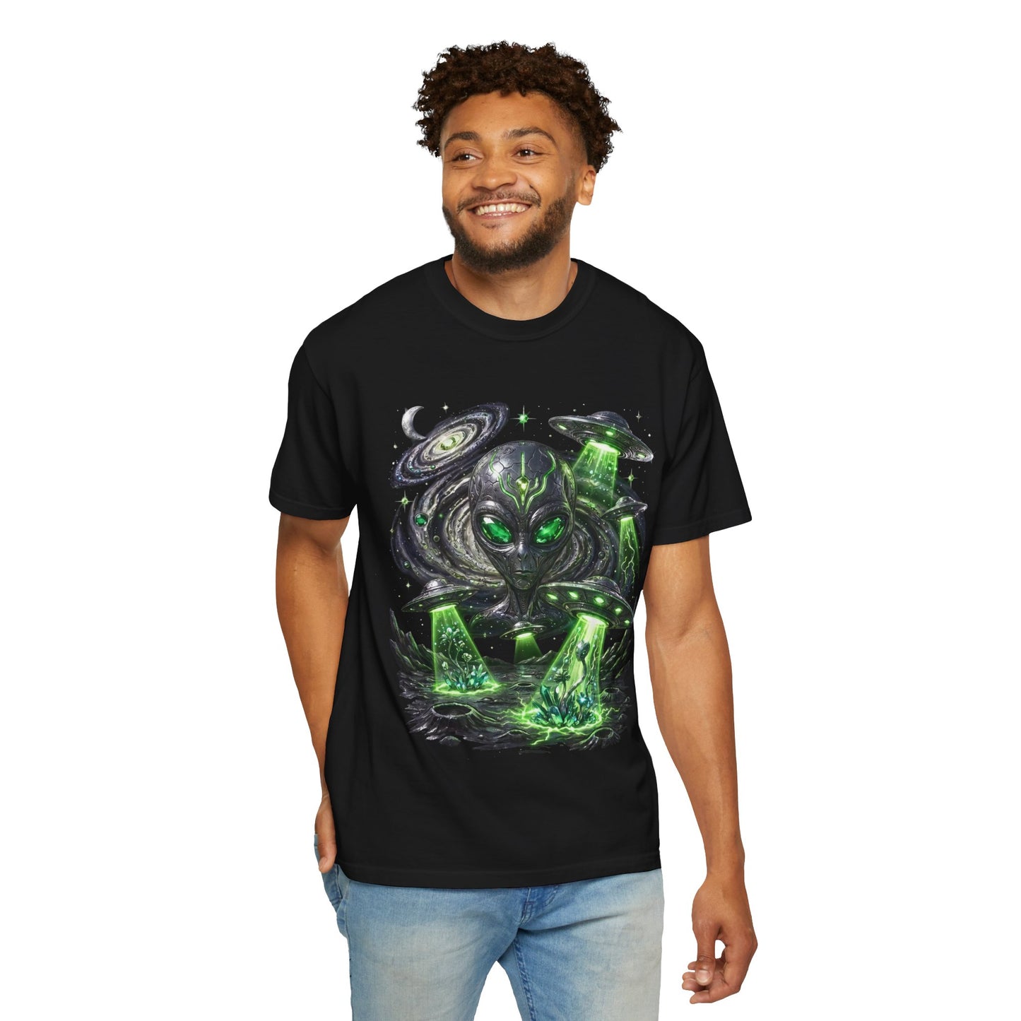 Y2K Cyberpunk Cosmic Space Monster T-Shirt Green Neon Aura Unisex Harajuku Style Streetwear Comfort Colors 1717 Graphic Tee