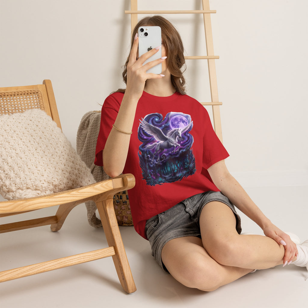 Celestial Pegasus Galaxy Moon Cotton T-Shirt - Cosmic Fantasy Graphic Tee
