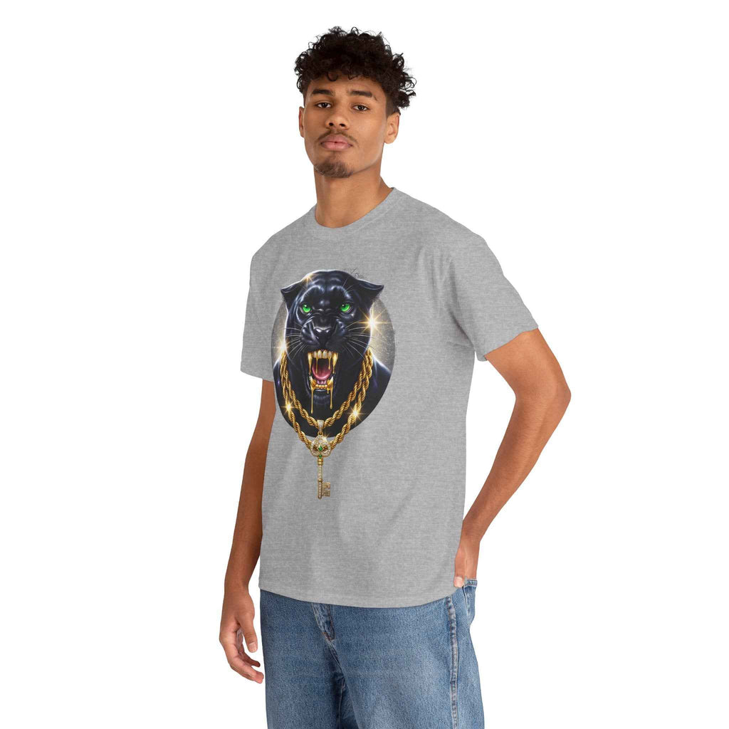 Luxury Black Panther Graphic Tee with Gold Chains & Key