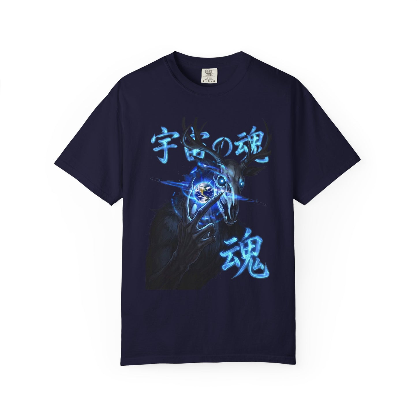 Y2K Cyberpunk Cosmic Skull T-Shirt Blue Neon Energy Aura Unisex Harajuku Style Streetwear Comfort Colors 1717 Graphic Tee