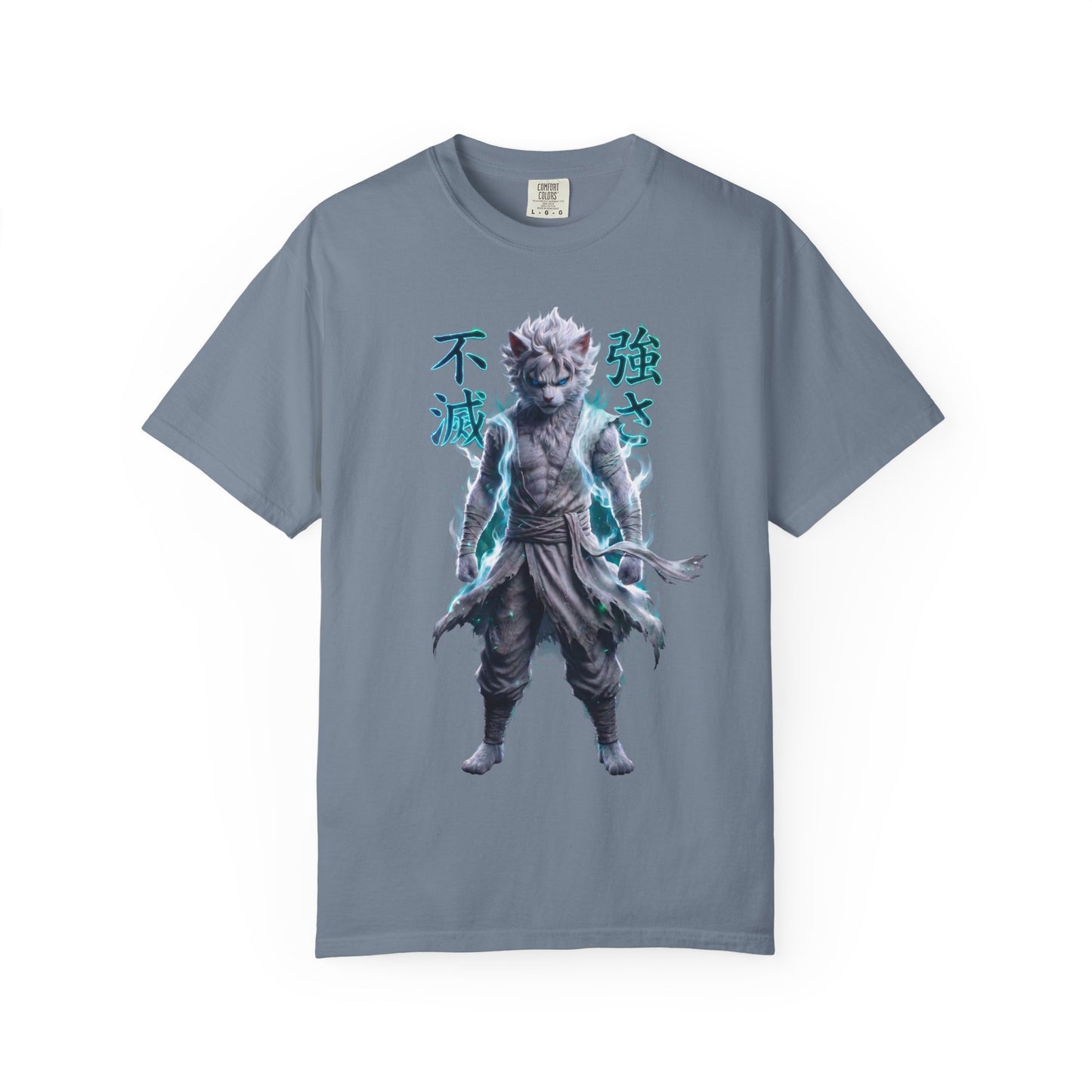 Y2K Cyberpunk Graphic Tee White Silver Cat Warrior Unisex Harajuku Style Streetwear Comfort Colors 1717 T-Shirt