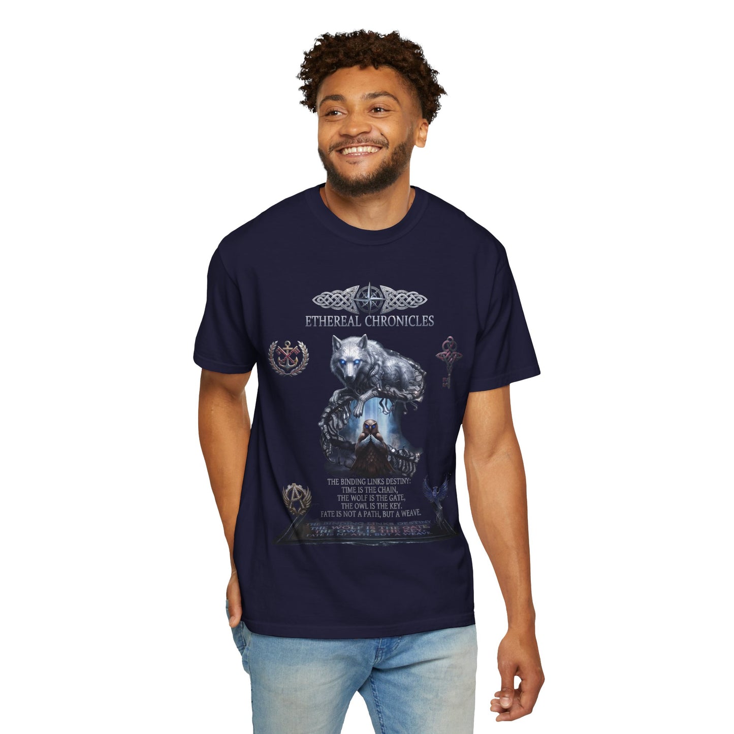 Ethereal Chronicles Graphic Tee | Mythical Wolf & Celestial Owl Shirts for Men & Women | Dark Fantasy Gothic Aesthetics Heavyweight Comfort Colors 1717 T-Shirt
