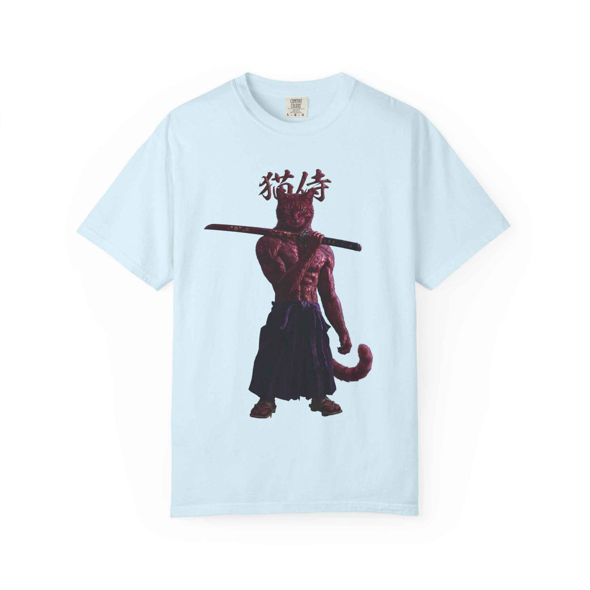 Heavyweight Vintage Red Samurai Cat Tee - Boxy Graphic Tee for Dark Aesthetic Fans