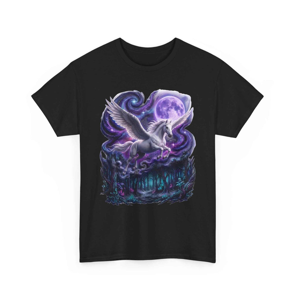 Celestial Pegasus Galaxy Moon Cotton T-Shirt - Cosmic Fantasy Graphic Tee