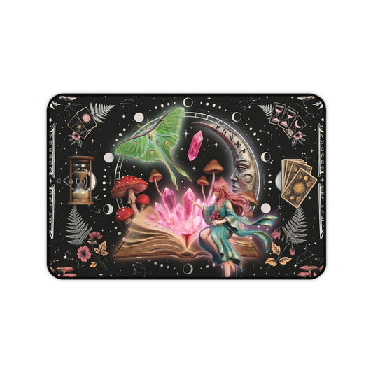 Whimsigoth Himmlisches Feen-Schreibtischunterlage, Hexen-Kristall-Mauspad, Große Tastaturunterlage, Luna-Motte-Schreibtisch-Organizer-Deko, Individuelle Schreibtischunterlage