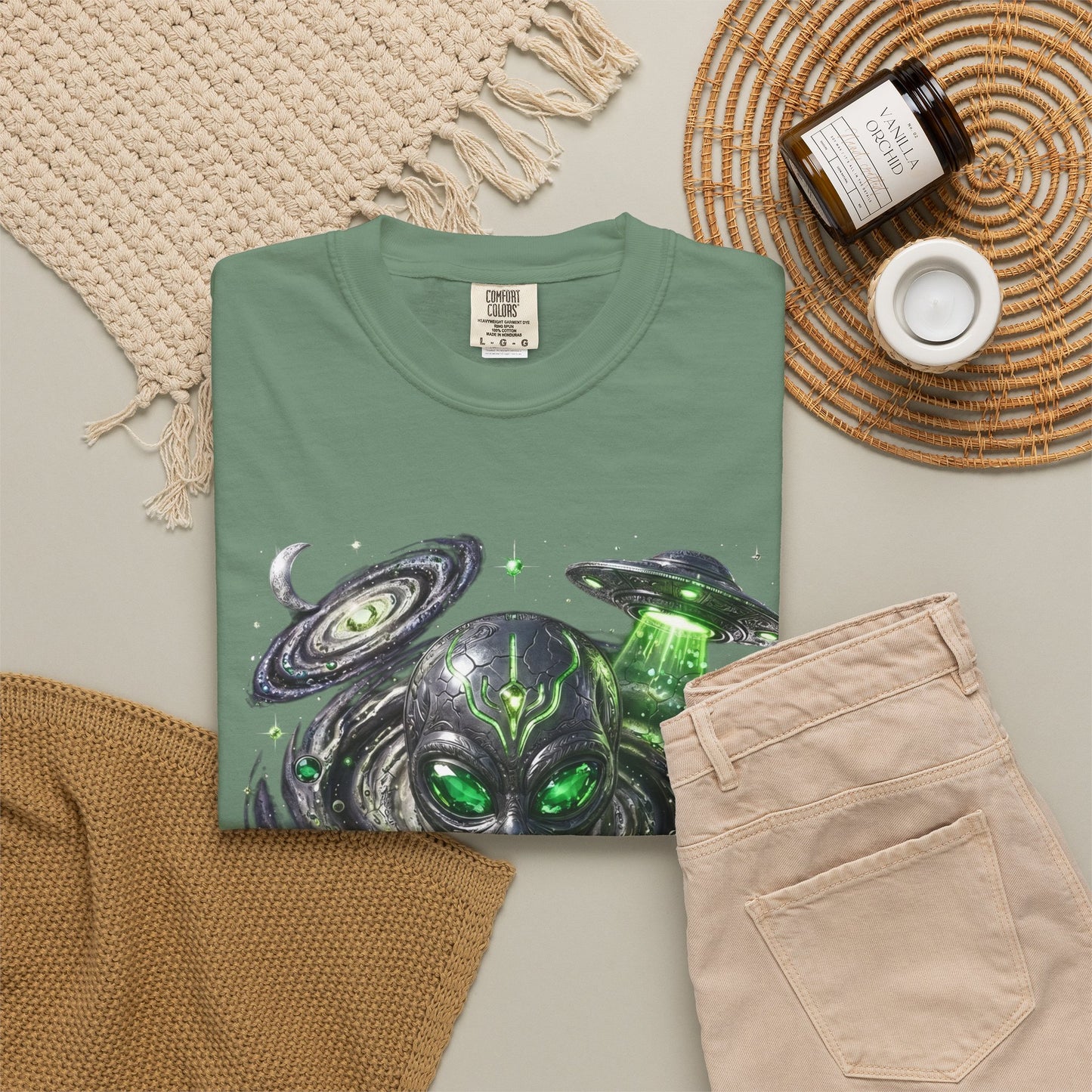 Y2K Cyberpunk Cosmic Space Monster T-Shirt Green Neon Aura Unisex Harajuku Style Streetwear Comfort Colors 1717 Graphic Tee