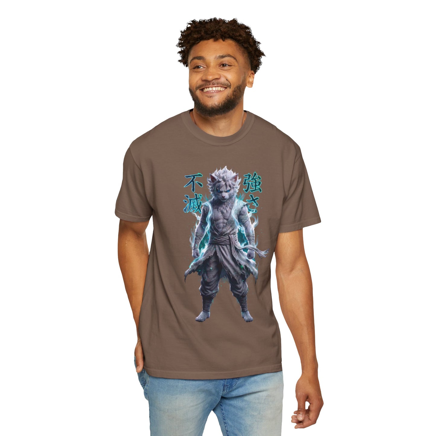 Y2K Cyberpunk Graphic Tee White Silver Cat Warrior Unisex Harajuku Style Streetwear Comfort Colors 1717 T-Shirt