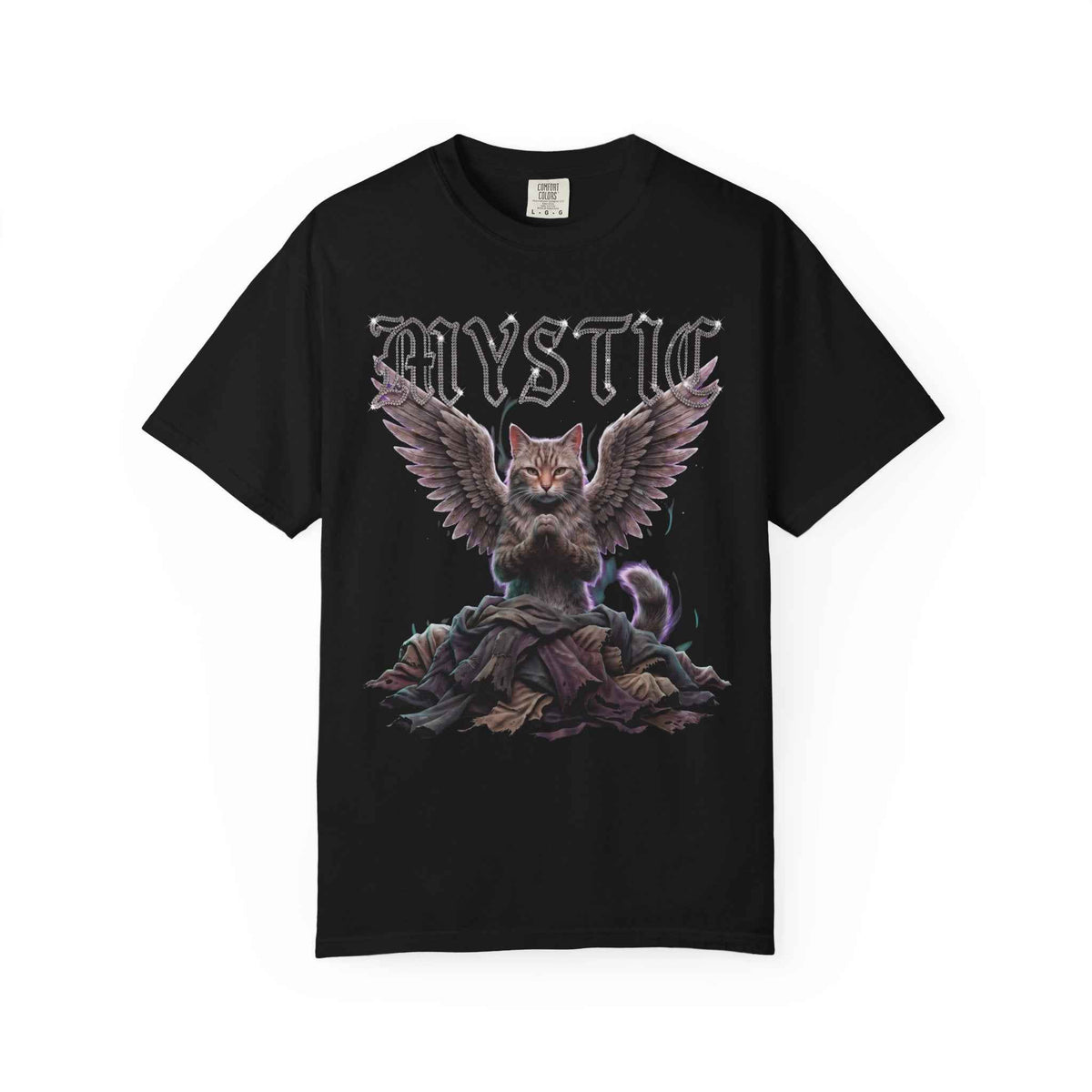 Mystic Cat Gothic Angel Wings Cyberpunk Tee - Dark Aesthetic, 1717 Comfort Colors, Oversized
