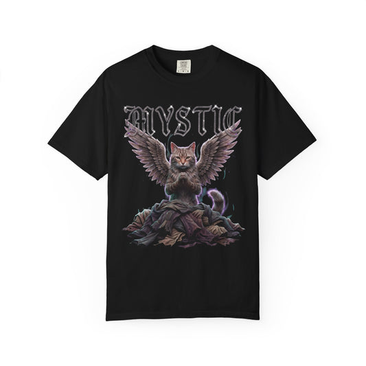 Mystic Cat Grafik-T-Shirt Gothic Engelsflügel T-Shirt Cyberpunk Urban Streetwear Harajuku Dark Aesthetic Comfort Colors 1717 Oversized Shirt