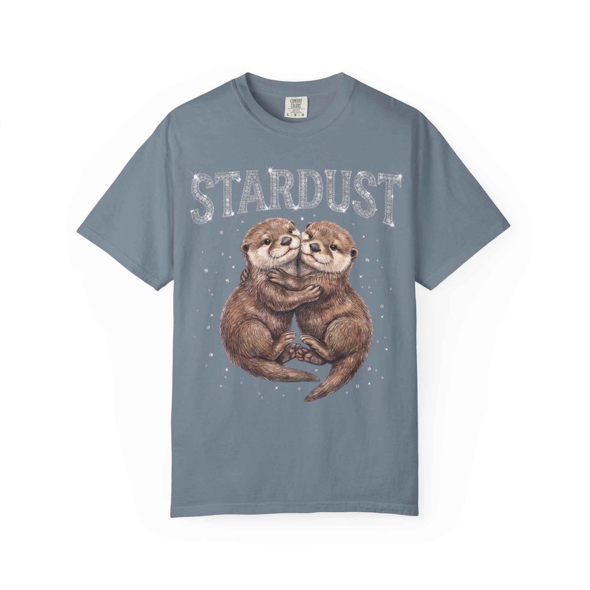 Retro Y2K Stardust Cute Otters Graphic Tee, Heavyweight Rhinestone Font