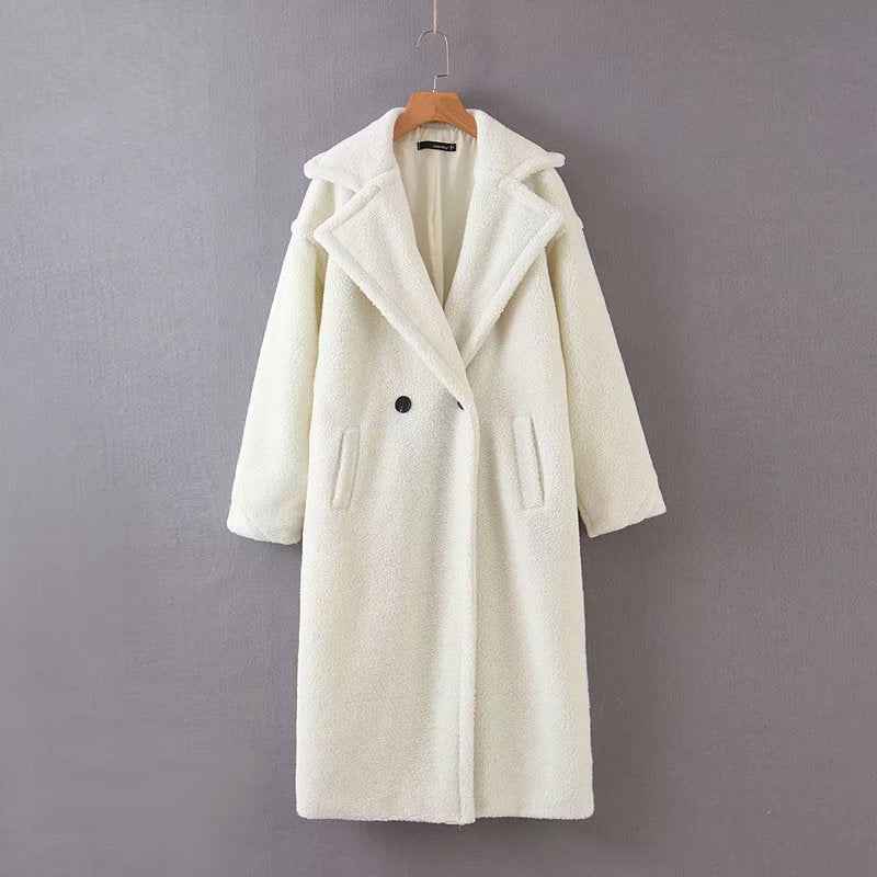 Mid-length lamb fur coat trench coat