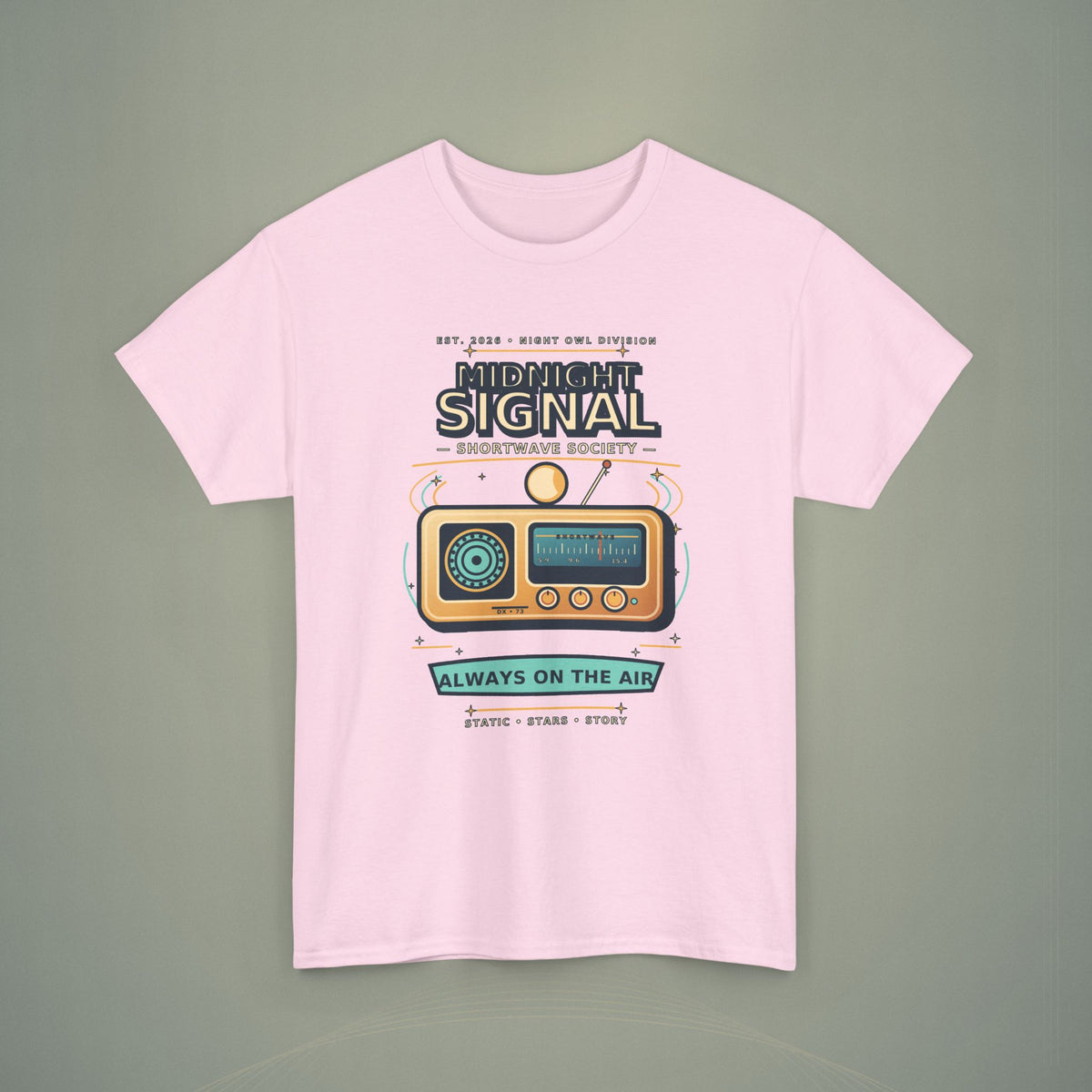 Midnight Signal Shortwave Society Tee | Vintage Ham Radio Operator Graphic Shirt | Gildan 5000