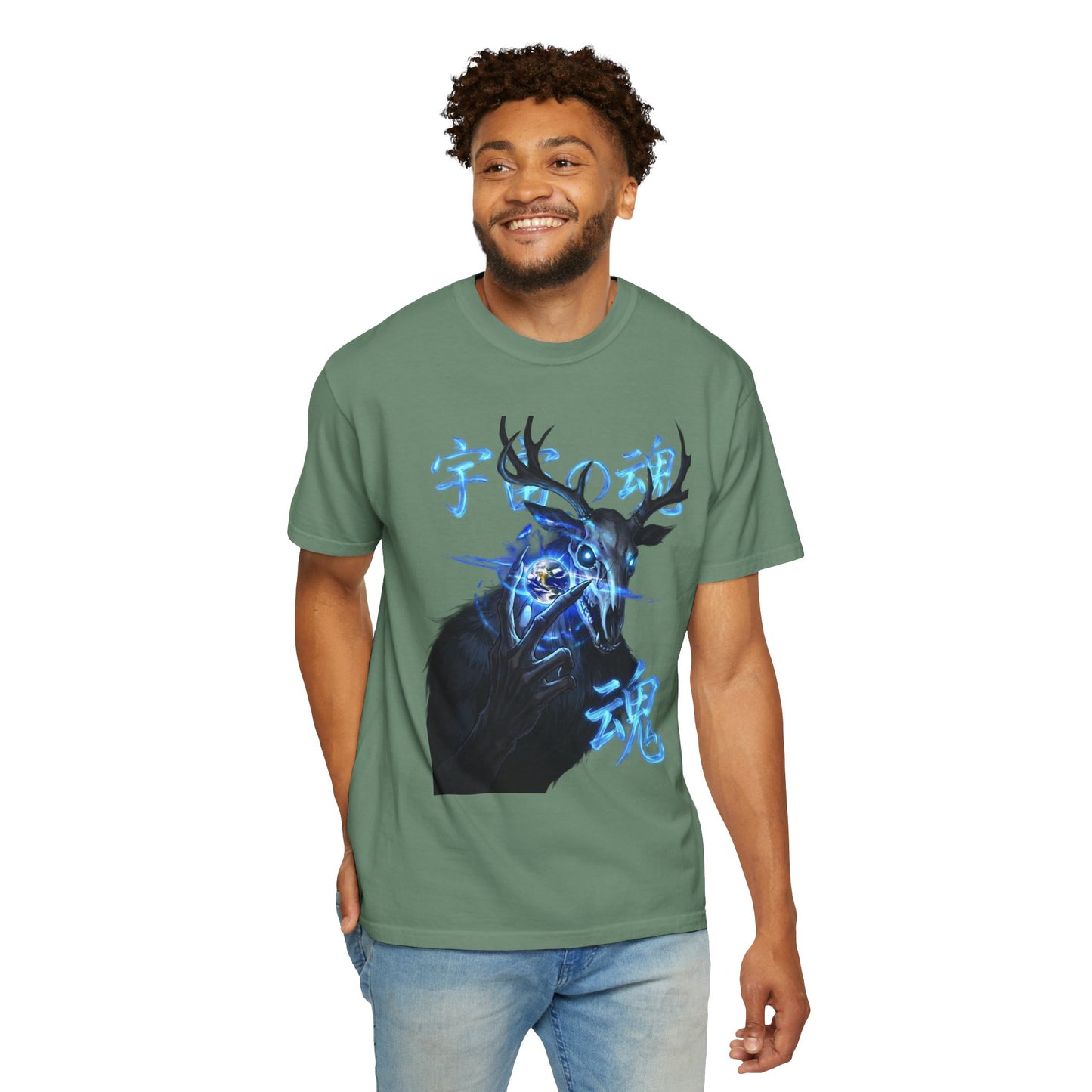 Y2K Cyberpunk Cosmic Skull T-Shirt Blue Neon Energy Aura Unisex Harajuku Style Streetwear Comfort Colors 1717 Graphic Tee