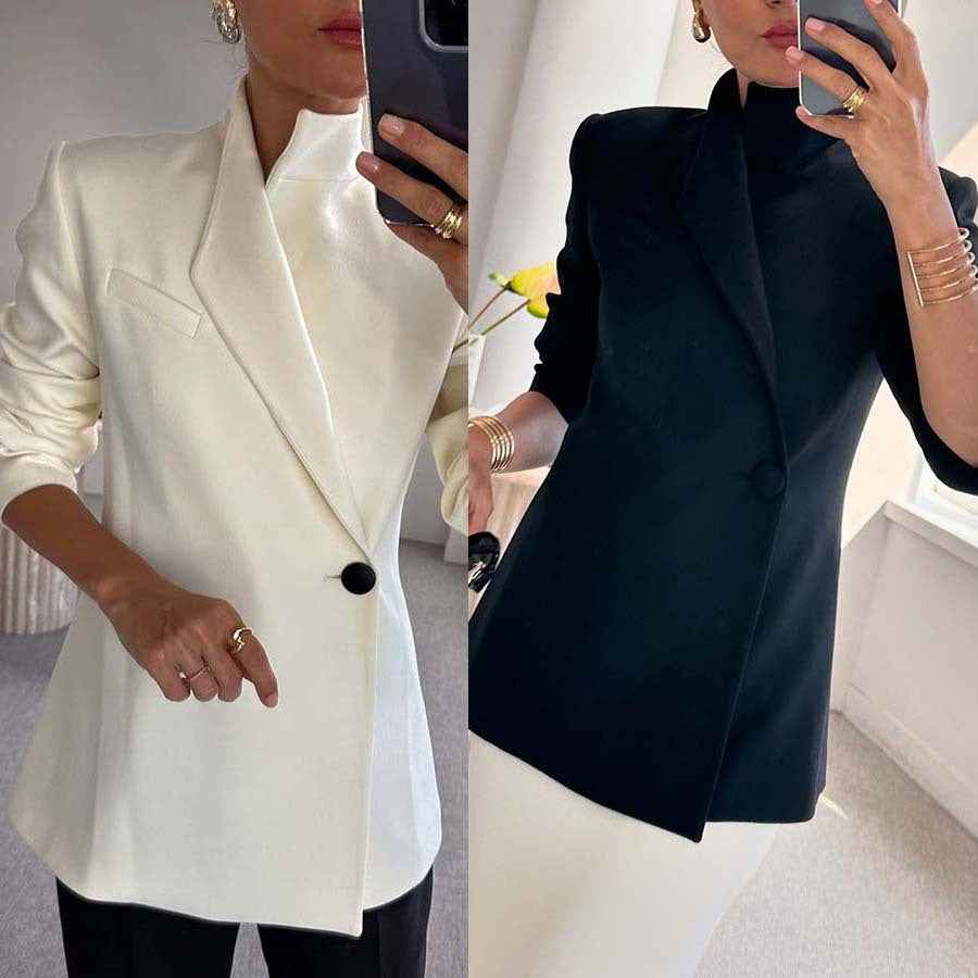 Satin One-Button Blazer - Women's Elegant Loose Fit Long Sleeve Jacket