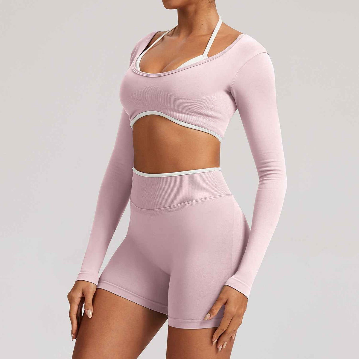 Cross-border Tight-fitting Seamless Faux Two-piece Long-sleeve Sports Top
