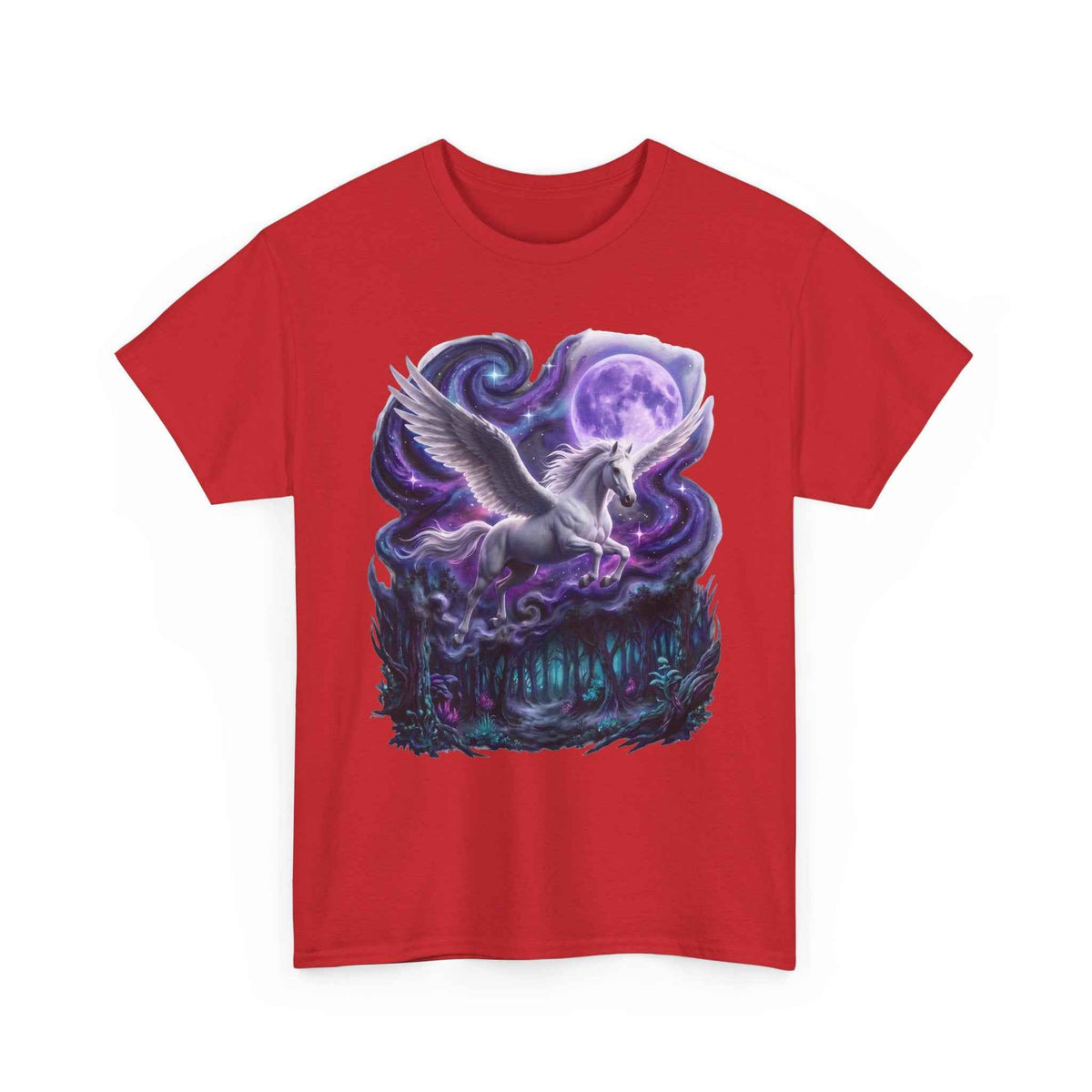 Celestial Pegasus Galaxy Moon Cotton T-Shirt - Cosmic Fantasy Graphic Tee