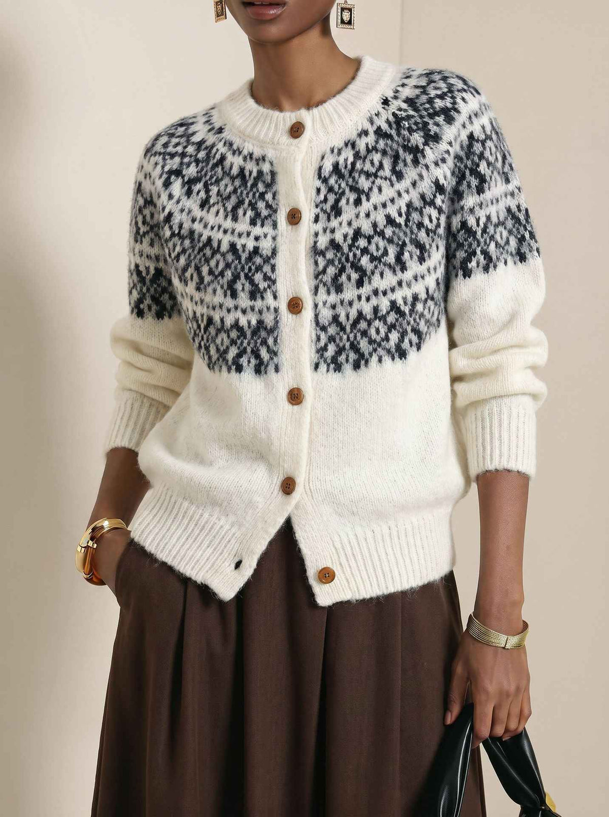 New Vintage-style Crew-neck Oversized Sweater Jacket