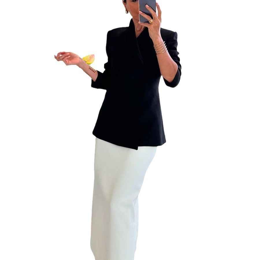 Satin One-Button Blazer - Women's Elegant Loose Fit Long Sleeve Jacket