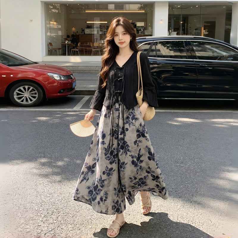 Summer High-Waist Wide-Leg Pants Two-Piece Set